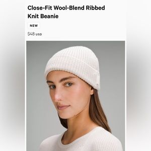 NEW! Lululemon close fit wool blend ribbed knit beanie  Heather natural ivory